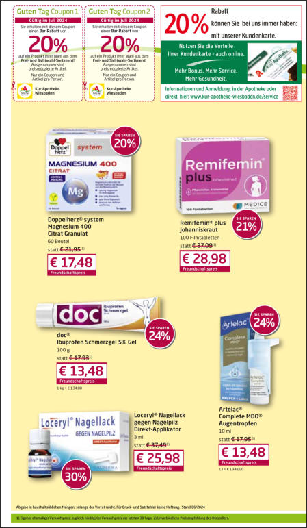 Freiverkäufliche Arzneimittel I Angebote Juli 2024 I Kur Apotheke Wiesbaden I Wiesbaden